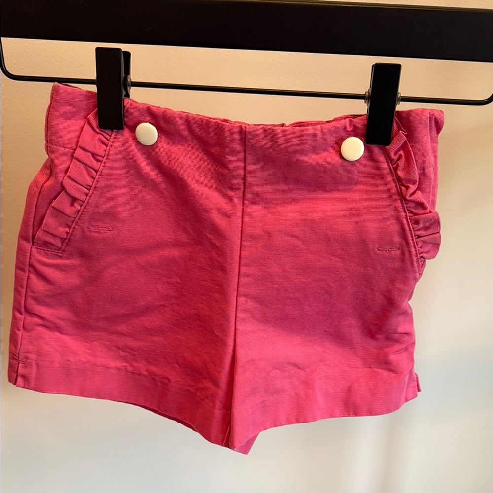 Janie and Jack girls size 4 pink ruffle shorts white button detail